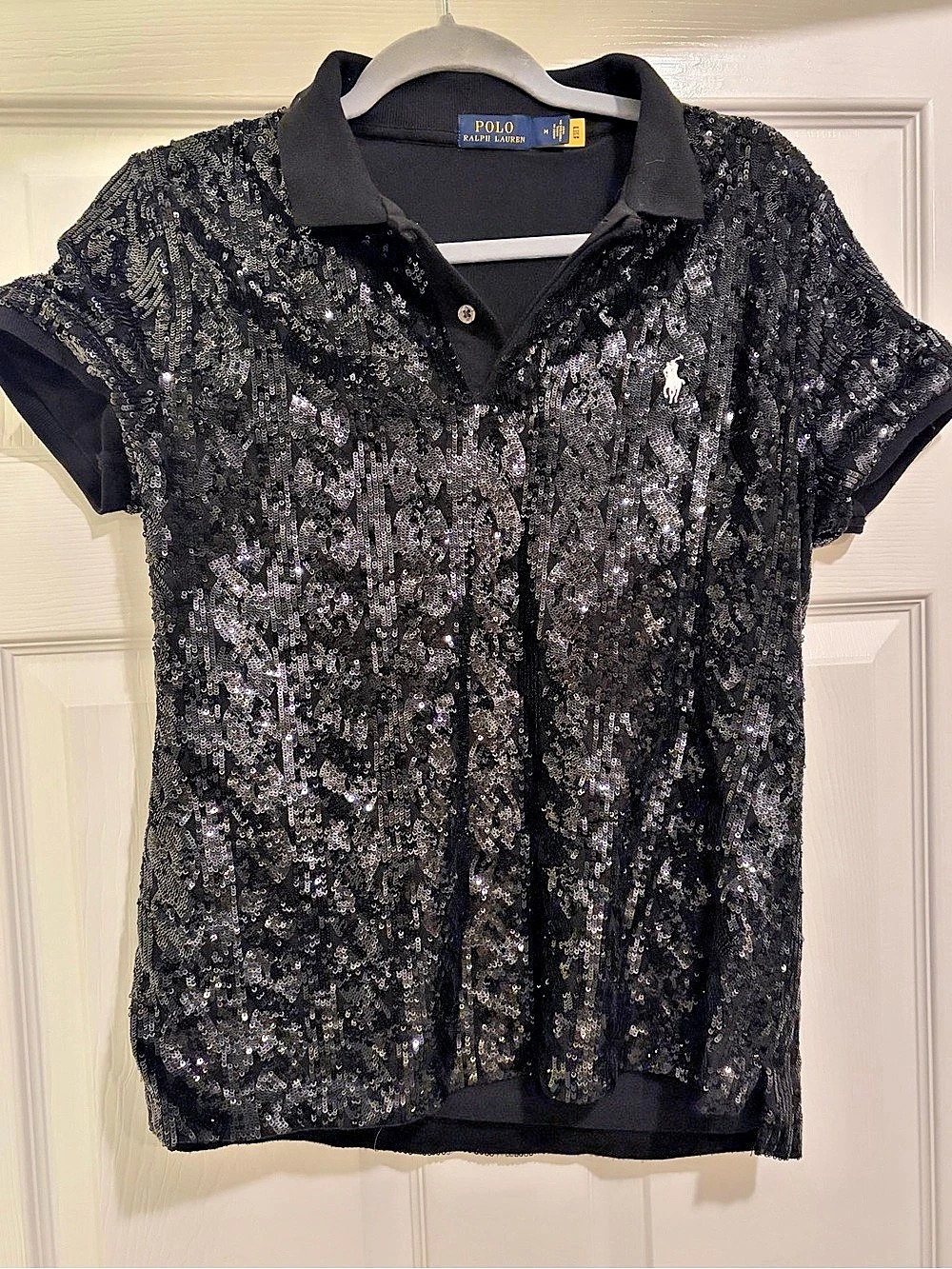 Polo Ralph Lauren Sequined Polo Shirt Black 🪩🖤